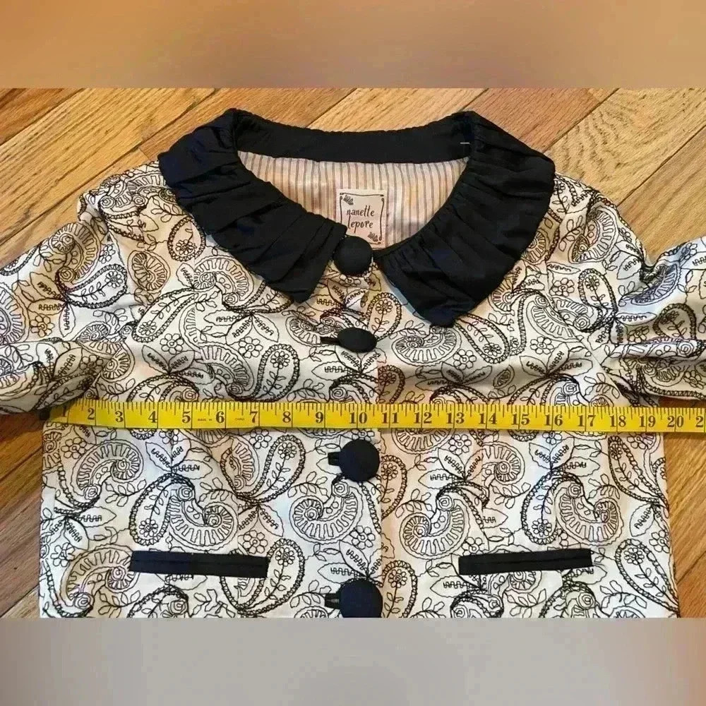 Nanette Lepore Black/Off White Paisley Embroidered Crop Jacket Women’s Size 12 - Picture 11 of 14